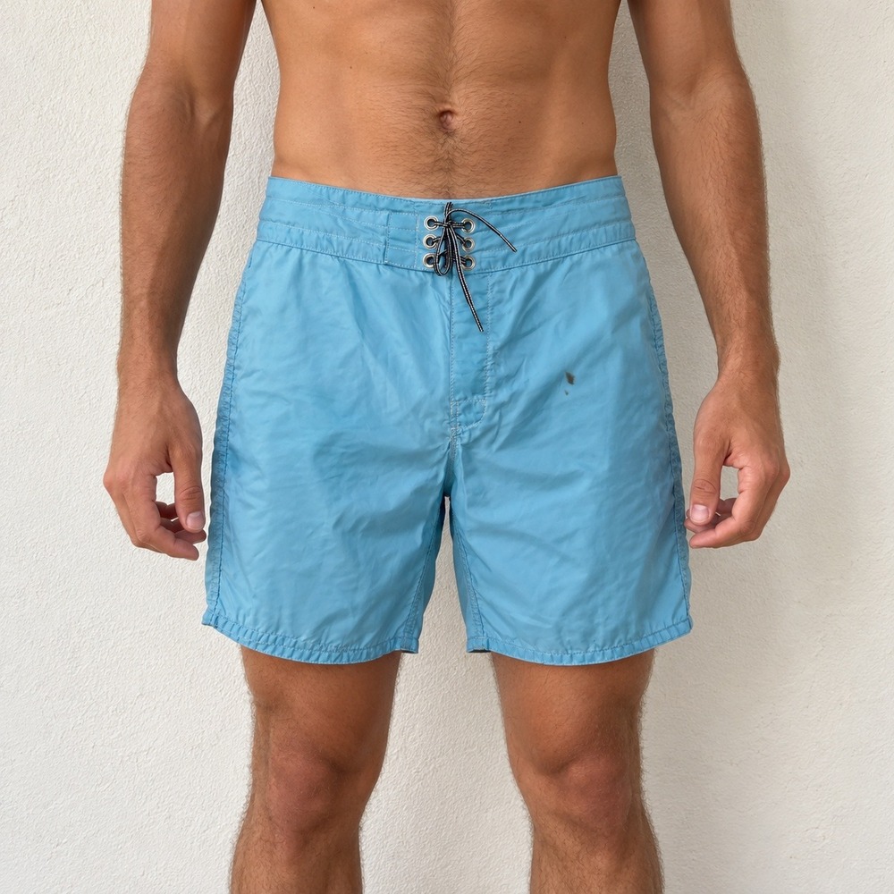 Birdwell Men Beach Britches Trunks Mens 34 Blue Lace Up Board Shorts Surf